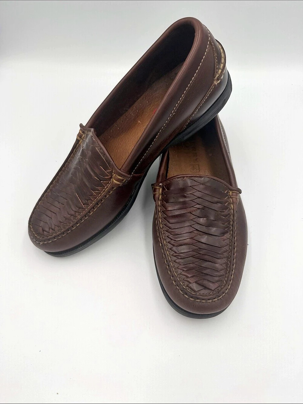 Sperry Leather Shoes Woven Leather Boat Shoes US 9M Brown